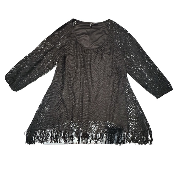 New Directions Plus Size Glitter Lace Layered Fringe Hem Tunic Top 2X - Picture 2 of 5